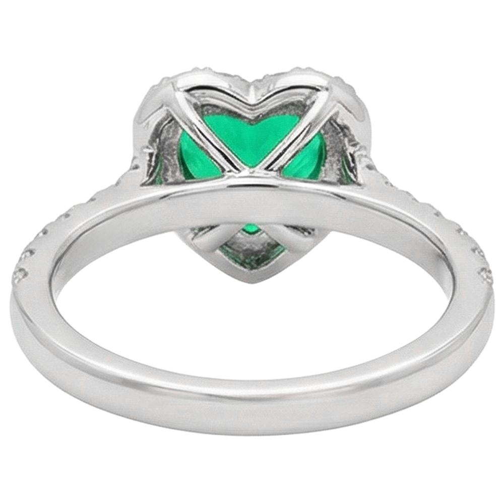 Natural Real ( Not Lab Grown ) Heart Shape Green Emerald GIA Ring Halo Anniversary Gift