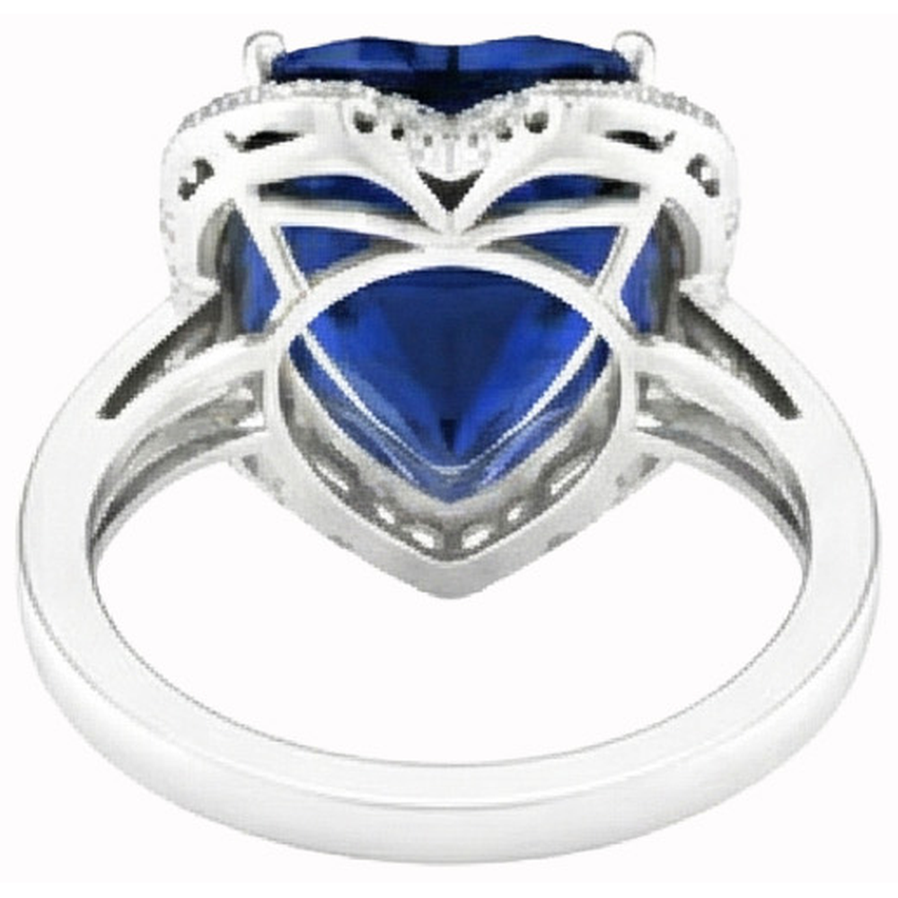 Heart Shaped Sri Lanka Blue Sapphire & Natural Earth Mined Diamond Ring 7.76 Carat WG 14K