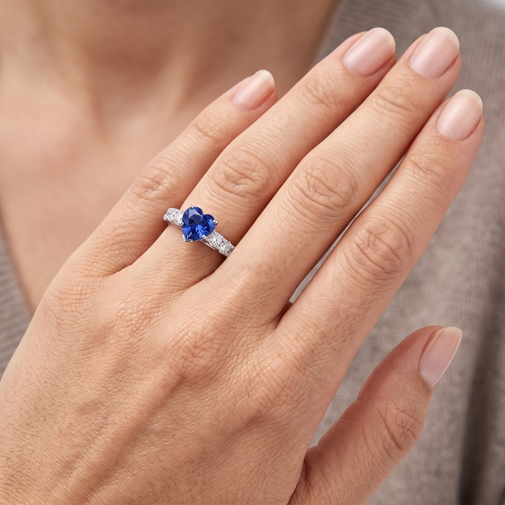 Heart Solitaire Blue Sapphire Natural Earth Mined Diamond Accents Ring 3.50 Carats