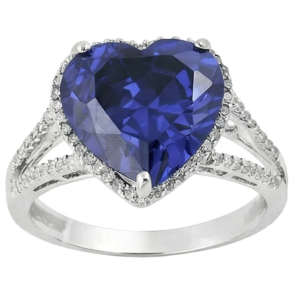Heart Sri Lanka Sapphire Natural Earth Mined Diamonds White Gold 14K Ring 9.50 Carat