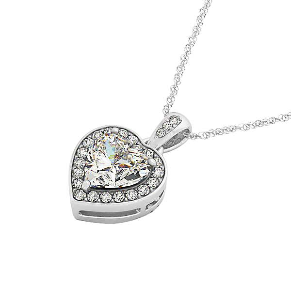 Heart And Round Cut 2.65 Ct Lab Grown Diamonds Pendant Necklace White Gold 14K