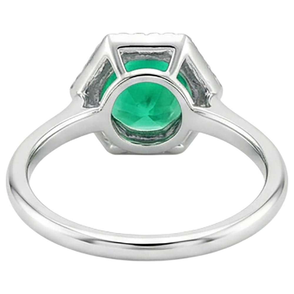 Natural Real ( Not Lab Grown ) Hexagon Shape Halo Gemstone Ring Green Emerald GIA Round Cut