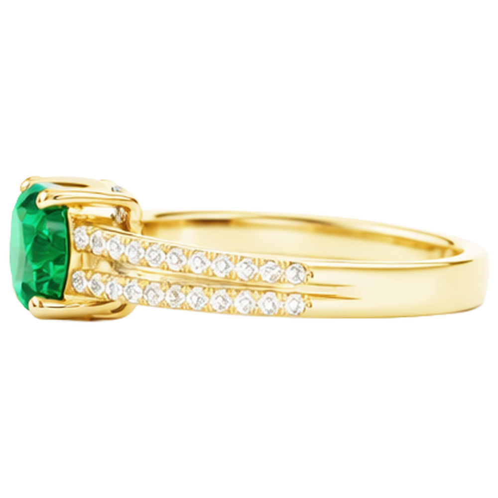 Hidden Halo Green Emerald GIA With Natural Earth Mined Diamond Wedding Ring Yellow Gold 14K