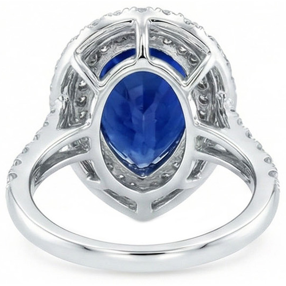 Natural Real ( Not Lab Grown ) Huge Sapphire Double Halo Ring