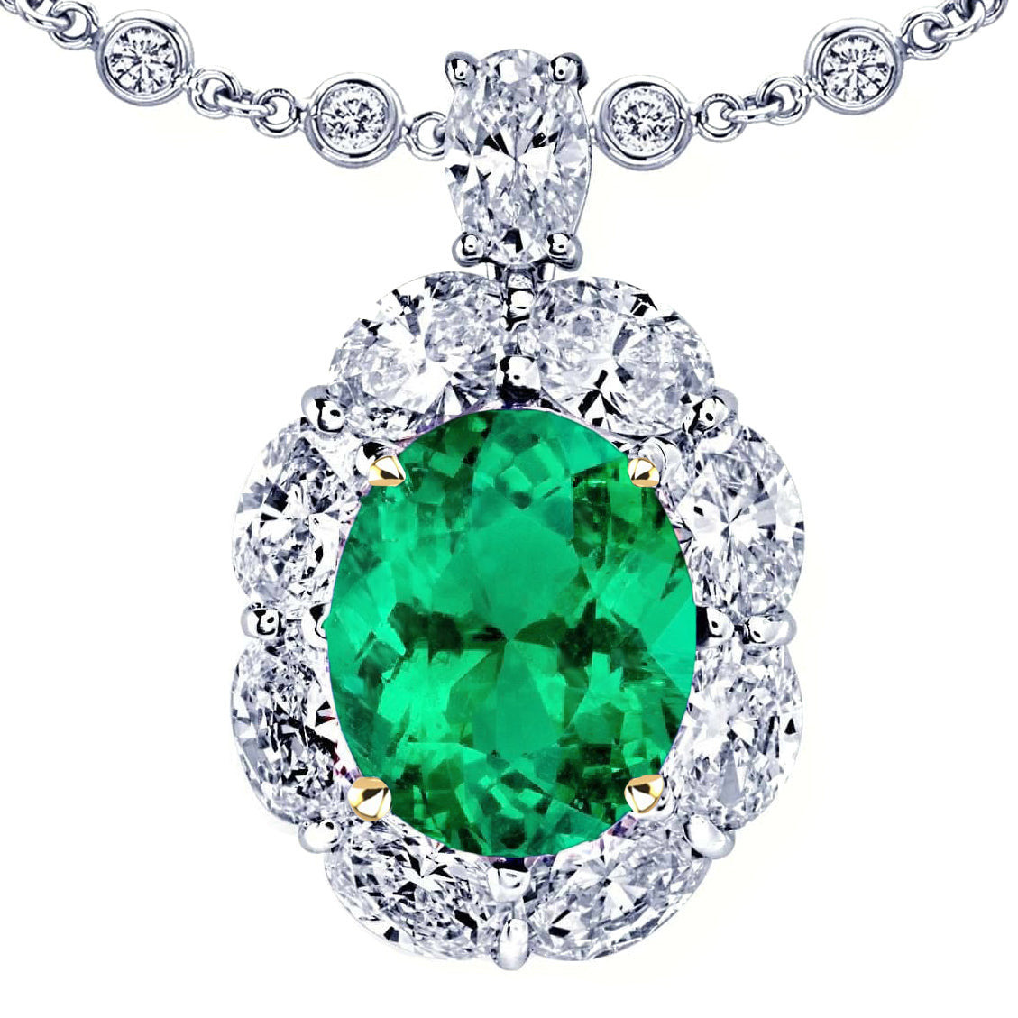 Huge Oval Green Emerald Pendant Halo Diamond Jewelry