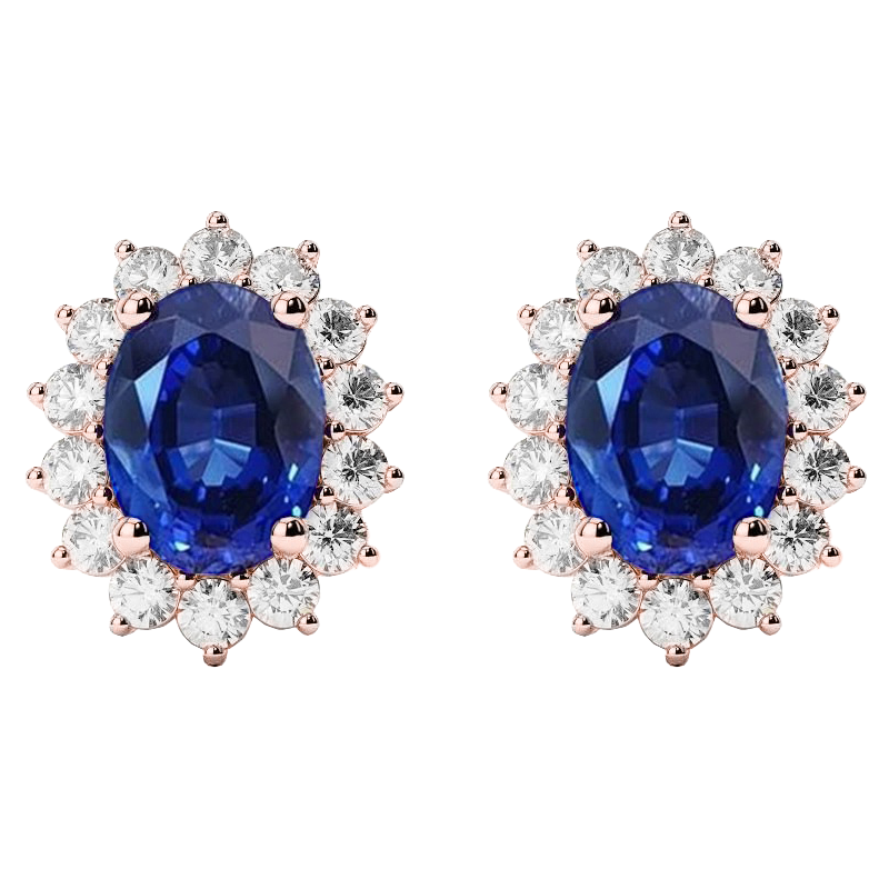 Kashmir Sapphire With Natural Earth Mined Diamonds Lady Studs Halo Earrings 6.70 Carats