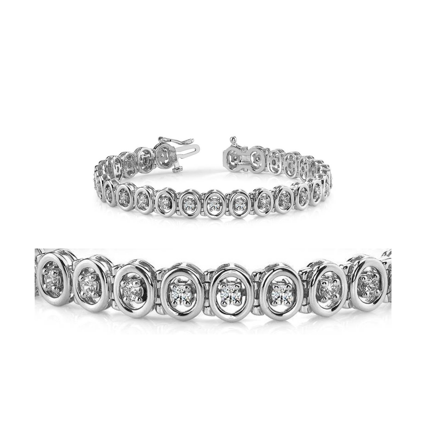Lab Grown Diamond 7 Carats Prong Set Round Cut Oval Style Link Bracelet White Gold