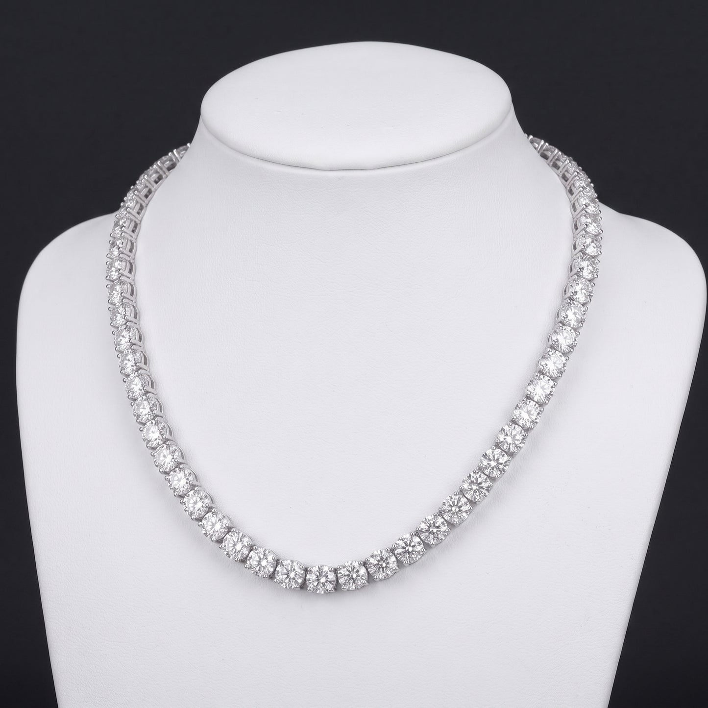 Lab Grown Tennis Necklace 12 Carat White Gold 14K 20 Inch Chain