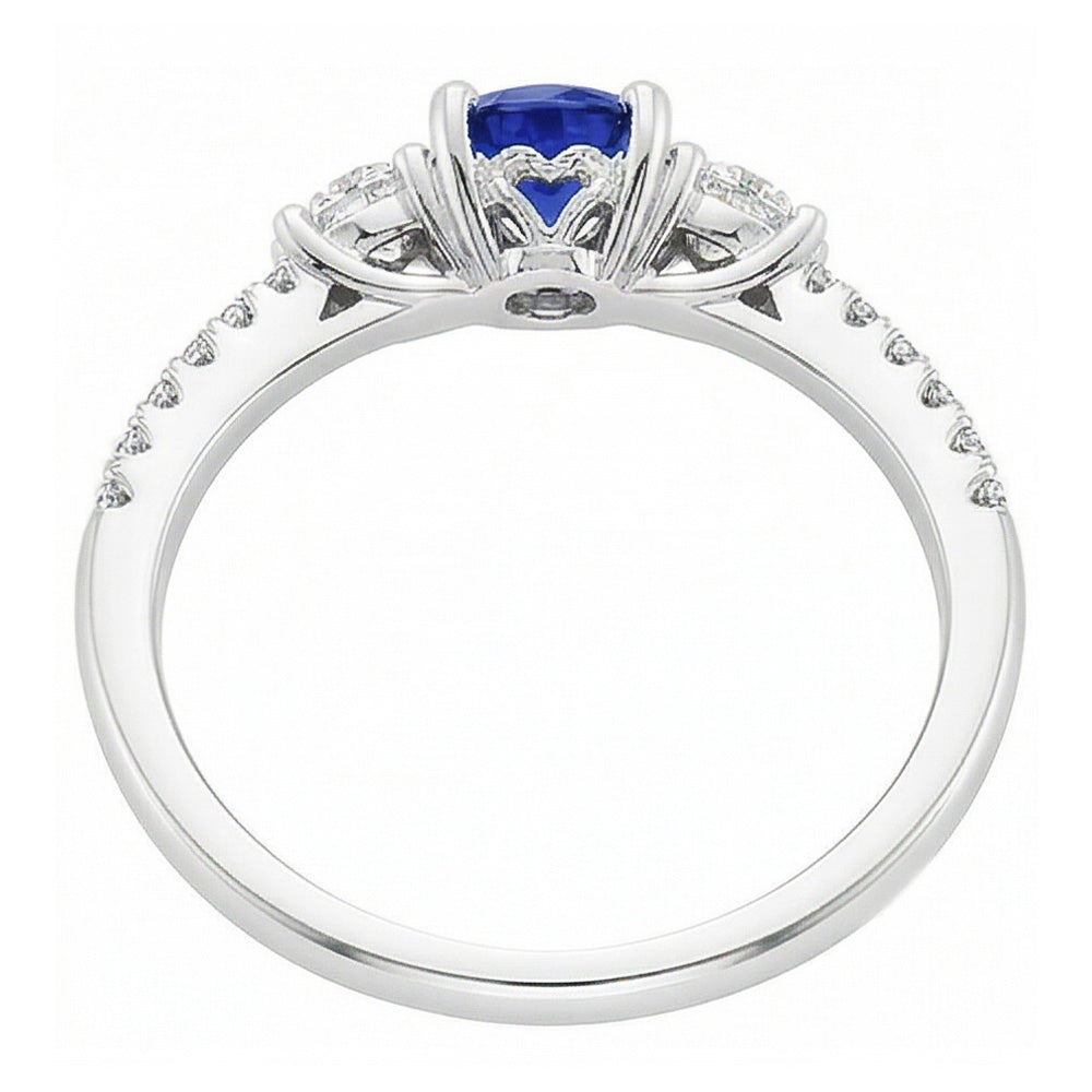Ladies Gold Natural Earth Mined Diamond Ring Round Cut Ceylon Sapphire 3.50 Carats 14K