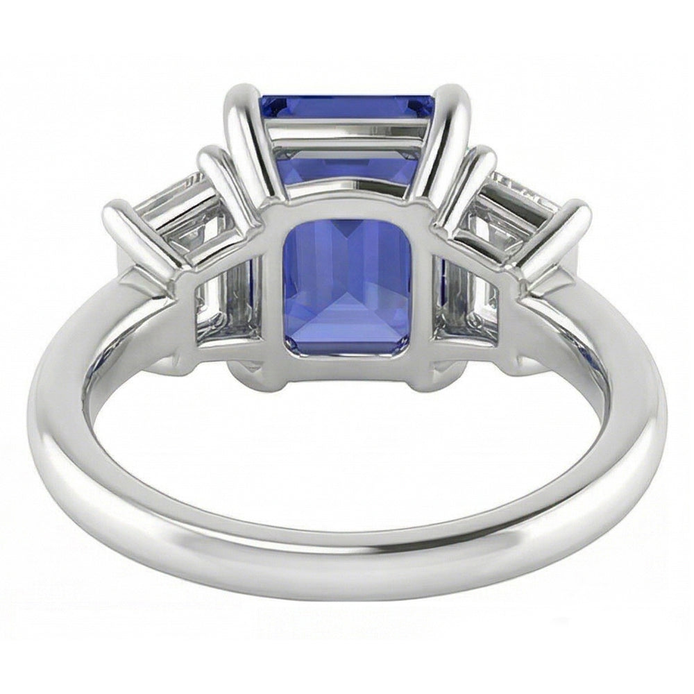 Ladies Natural Earth Mined Diamond Ring Ceylon Sapphire 4 Carat Prong Basket Set Baguettes