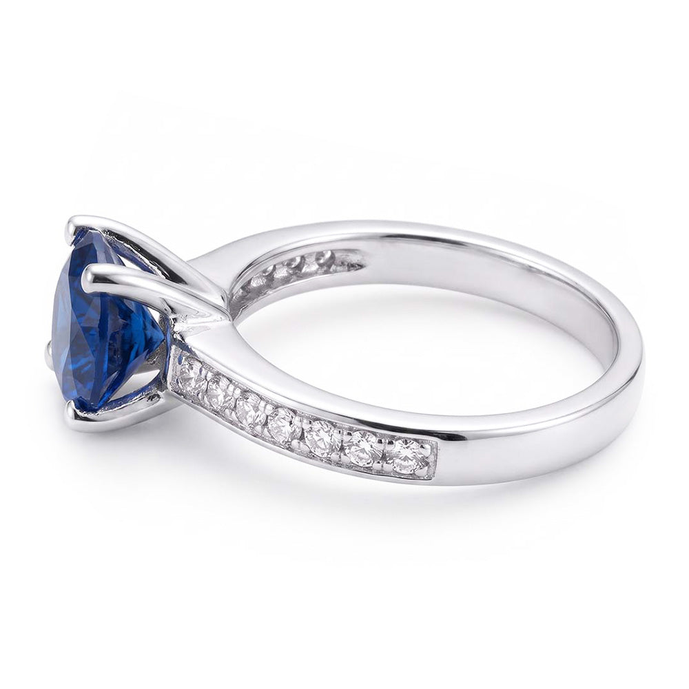 Ladies Sapphire Engagement Ring 2.50 Carats Round Natural Earth Mined Diamond Accented