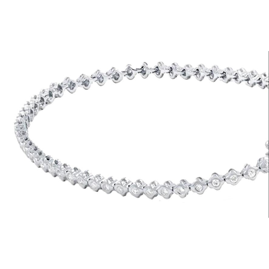 Ladies Bracelet 3 Carats Round Cut Small Natural Earth Mined Diamonds White Gold 14K