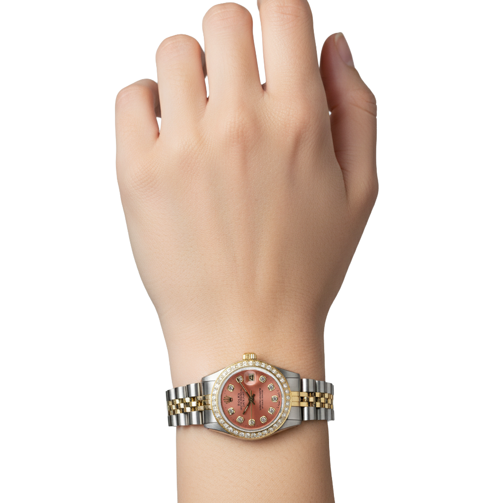Ladies Rolex Date-Just Watch Diamond Salmon Dial Bezel P2