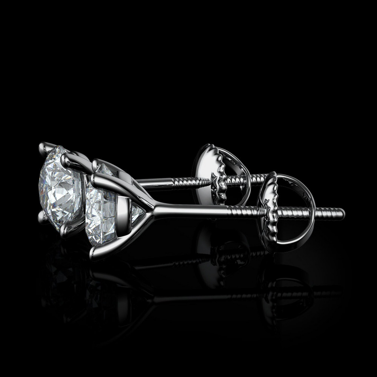 natural round diamond 3ct earring side angle