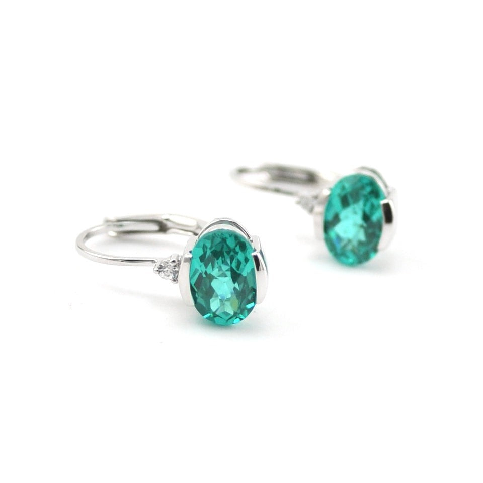 Natural Real ( Not Lab Grown ) Lever Back Paraiba Oval Earrings