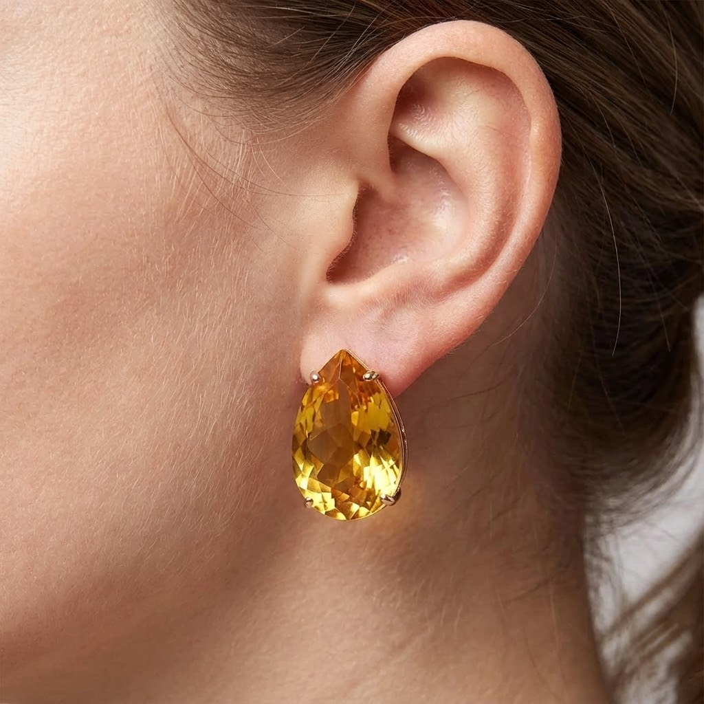 Madeira Citrine Pear Cut 41 Ct Stud Earrings Prong Set Yellow Gold 14K