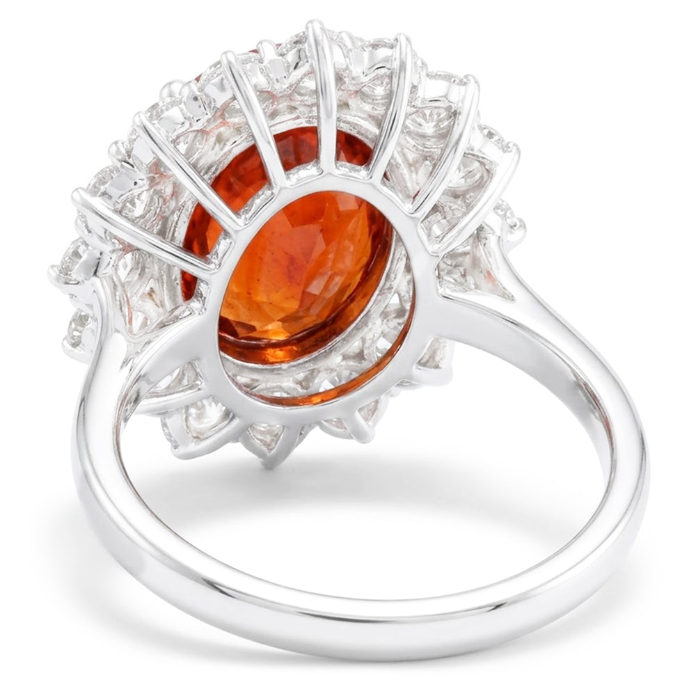 Mandarin Garnet With Natural Earth Mined Diamonds 12.25 Ct Ring White Gold 14K