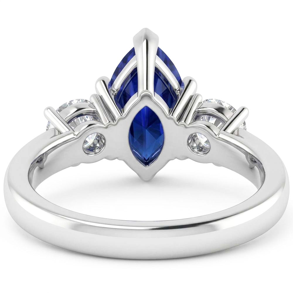 Marquise And Round Cut 2.50 Ct Sapphire And Natural Earth Mined Diamonds Ring White Gold