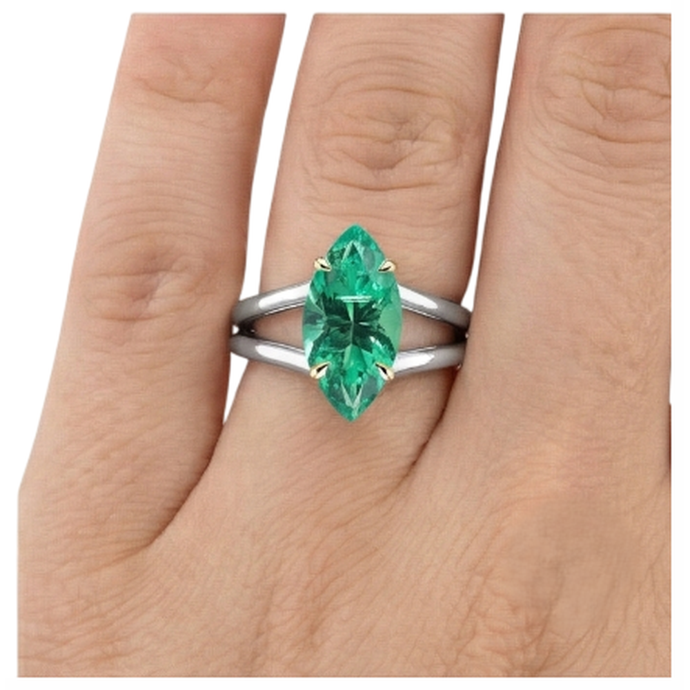 Natural Real ( Not Lab Grown ) Marquise Colombian Green Emerald GIA Engagement Ring