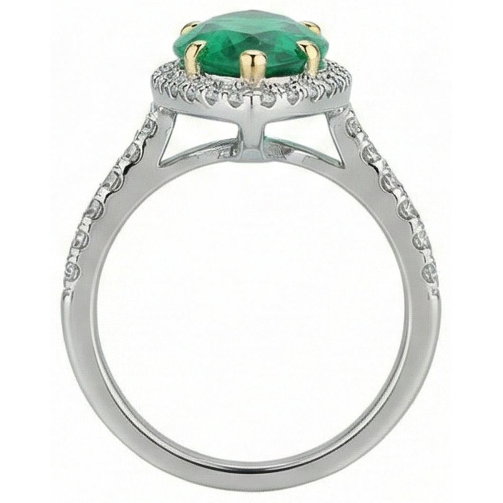 natural round emerald 3.50ct ring on white background