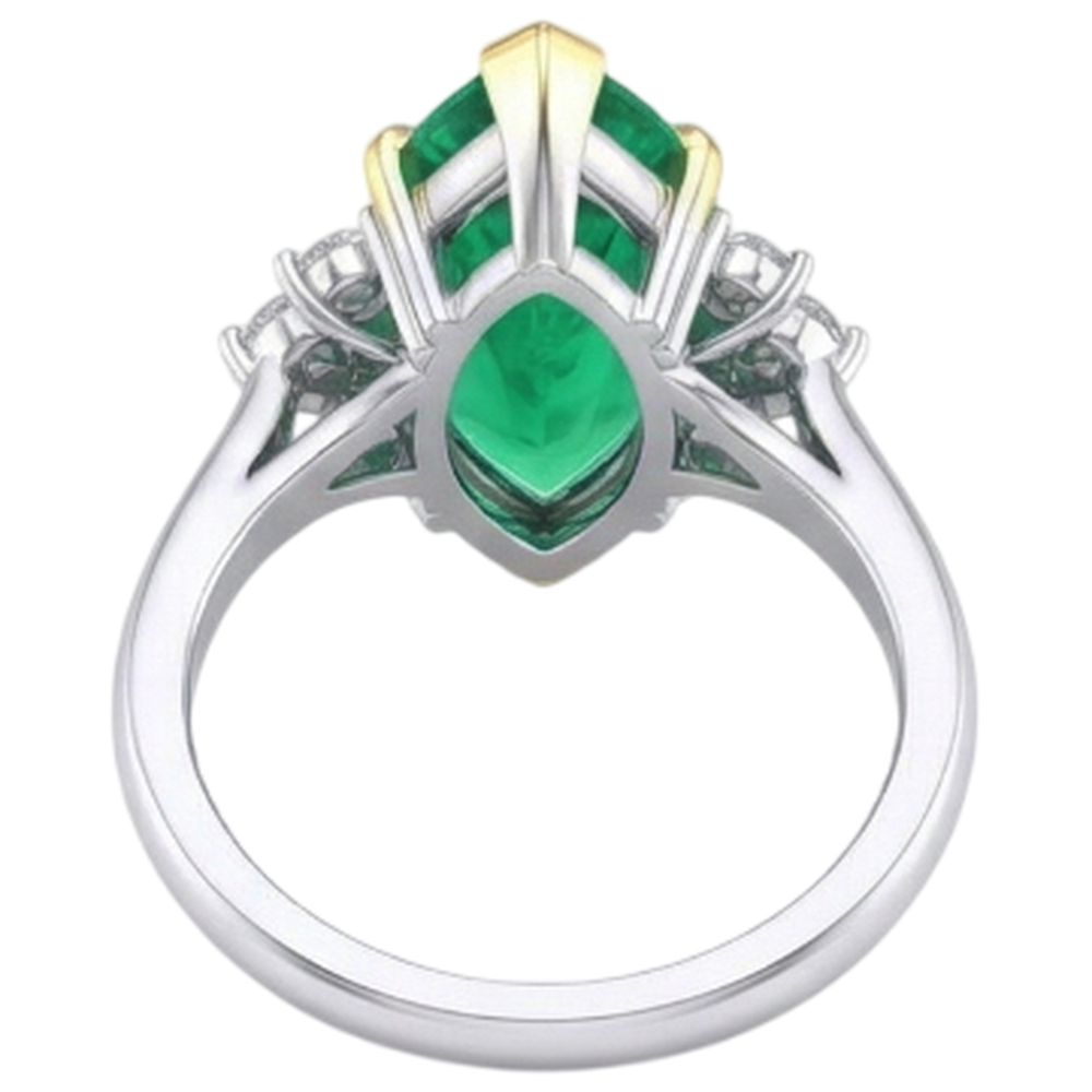 Natural Real ( Not Lab Grown ) Marquise Shape Green Emerald GIA Engagement Ring With Diamonds