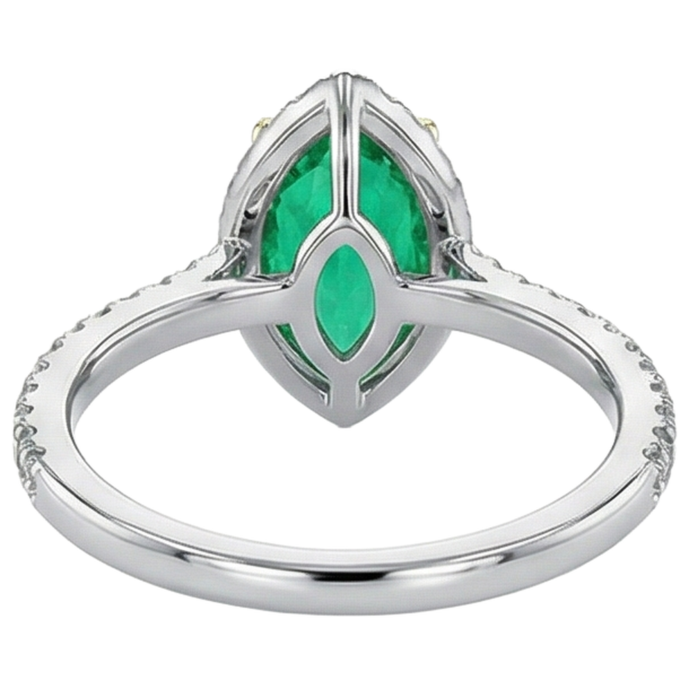 Natural Real ( Not Lab Grown ) Marquise Shaped Green Emerald GIA Ring Diamond Engagement Jewelry