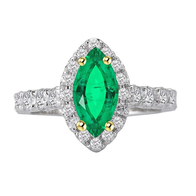 Marquise Cut Green Emerald Halo Ring Gemstone Jewelry