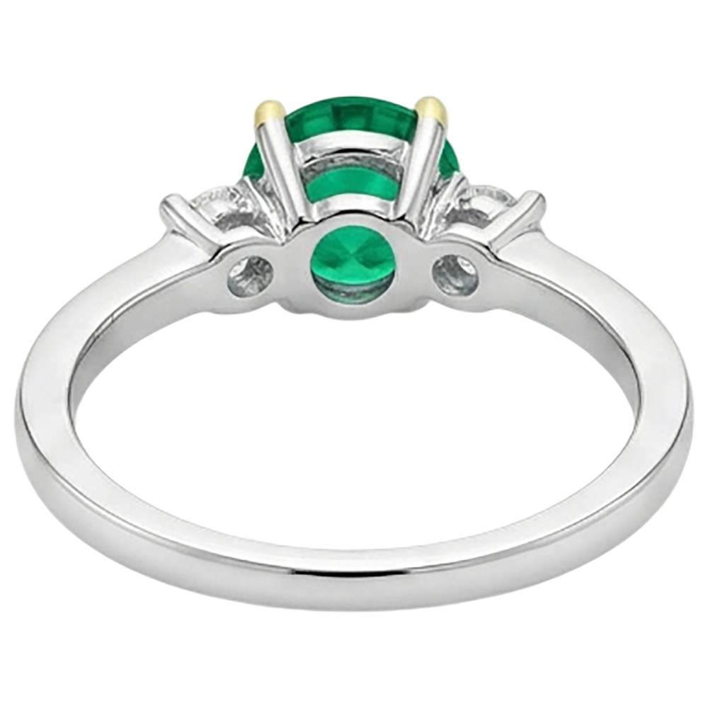 Natural Real ( Not Lab Grown ) May Birthstone Ring Green Emerald GIA Round Cut Diamonds
