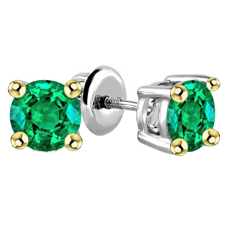 May Birthstone Gemstone Earrings Green Emerald Studs With a Basket Setting