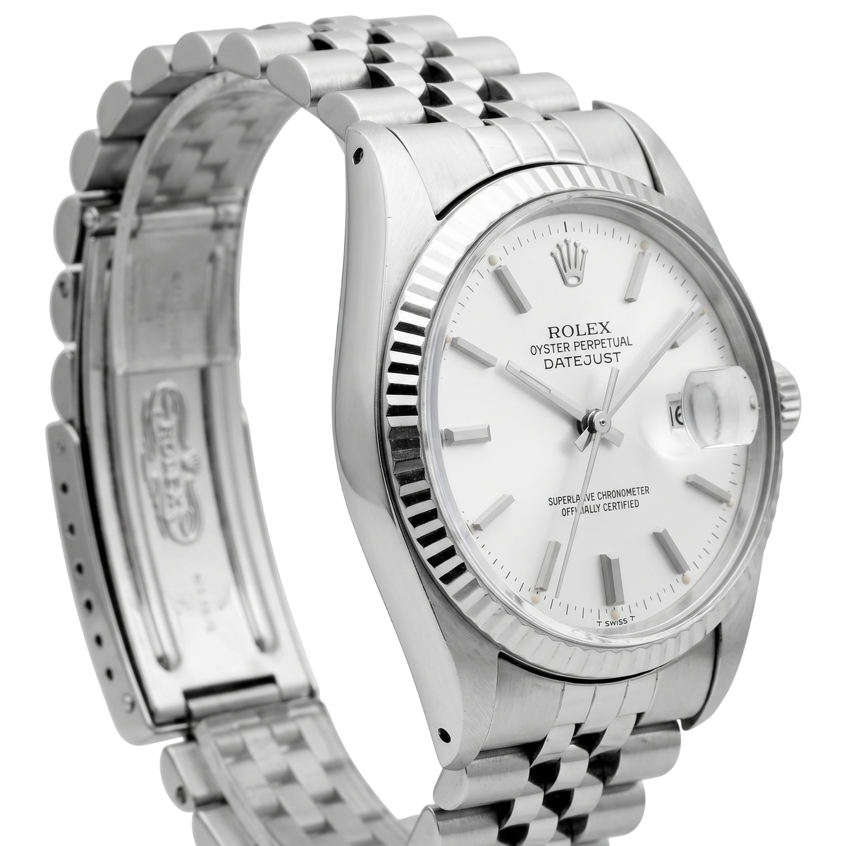 Men Rolex Datejust Watch Silver Dial Fluted Bezel Ss Bracelet