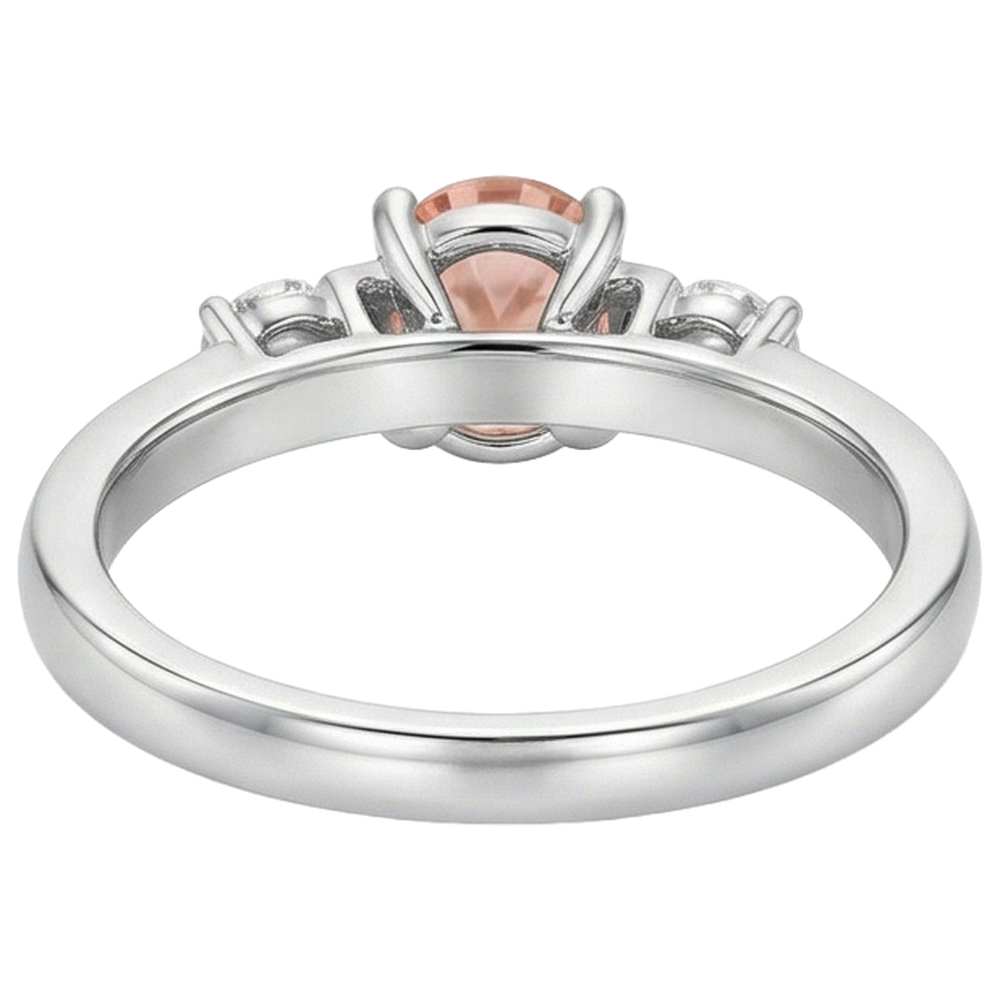 Morganite And Natural Earth Mined Diamonds 9 Carats 3 Stone Wedding Ring White Gold 14K