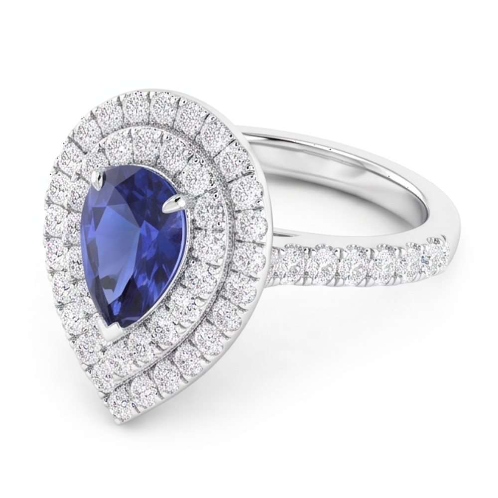 Natural Blue Sapphire Ring 4 Ct Teardrop Pave Set Diamonds