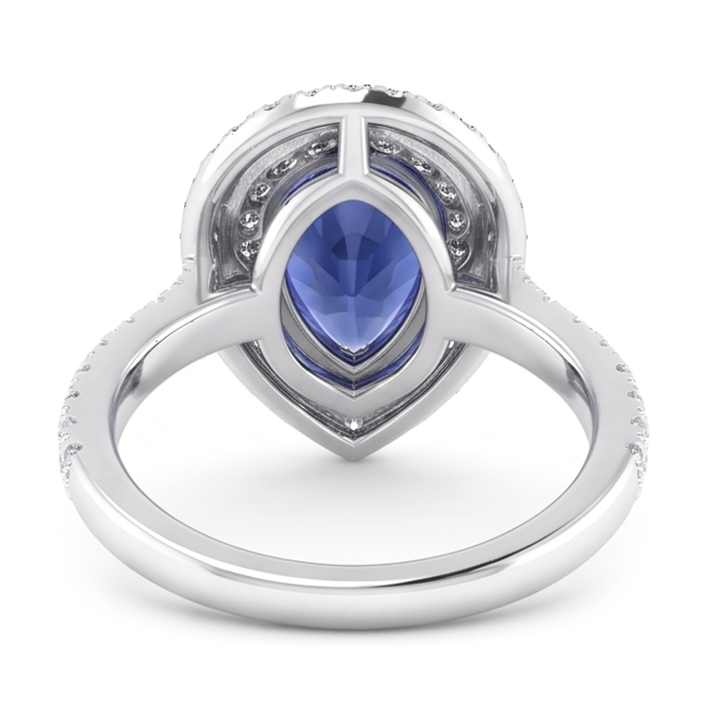 Natural Blue Sapphire Ring 4 Ct Teardrop Pave Set Diamonds