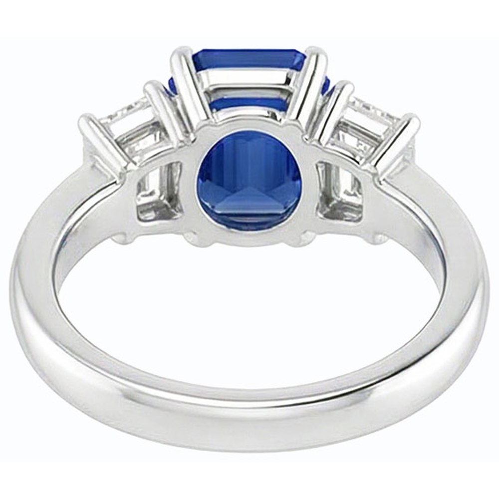 Natural Earth Mined Diamond 3 Stone Emerald Ceylon Sapphire Ring 14K Gold 2 Carats