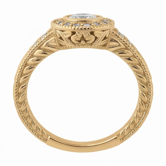 Natural Earth Mined Diamond Anniversary 0.80 Carat Fancy Ring Bezel Setting Jewelry YG 14K
