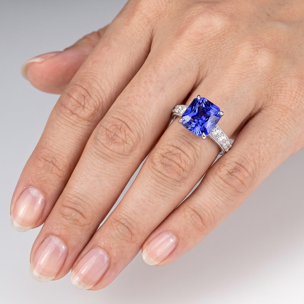 Natural Earth Mined Diamond Anniversary Ring 4 Carats Vintage Style Sapphire Radiant Cut