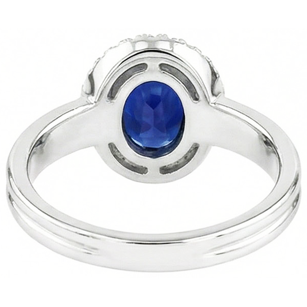 Natural Earth Mined Diamond Band & Oval Blue Sapphire Wedding Ring Set 3 Carats White Gold