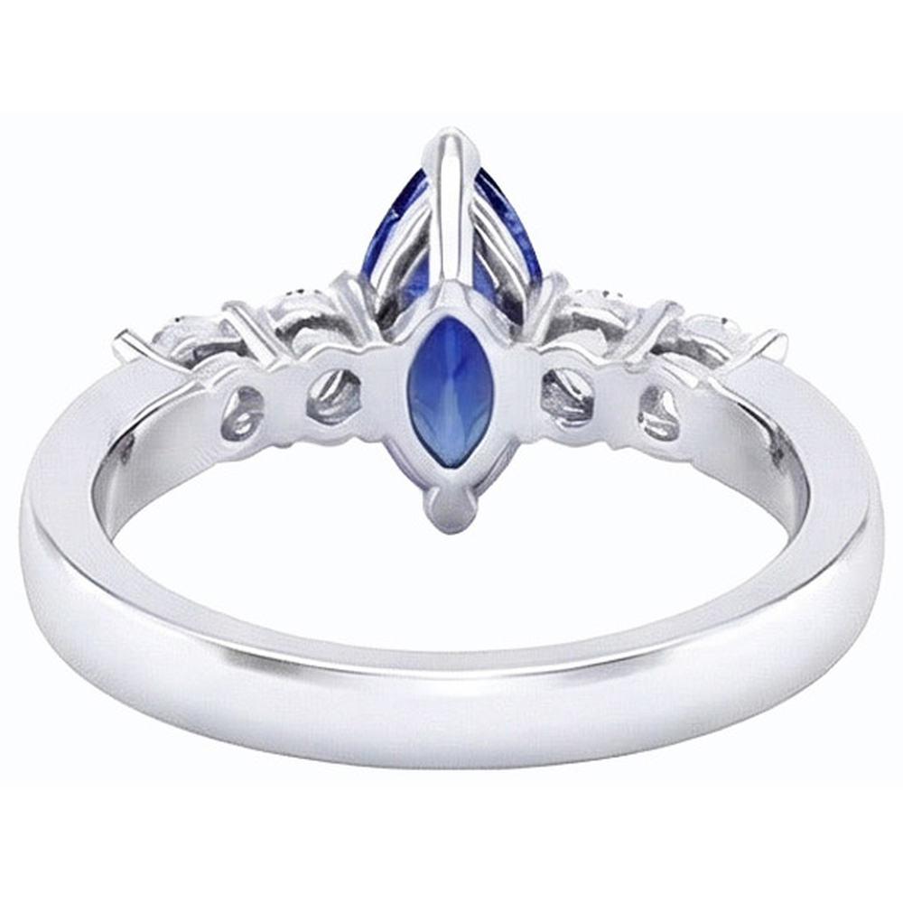 Natural Earth Mined Diamond Blue Sapphire Ring Marquise & Round Jewelry 1.50 Carats