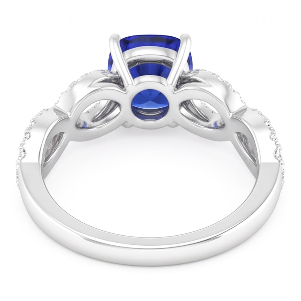 Natural Earth Mined Diamond Cushion Blue Sapphire Gemstone Ring Infinity Style 3 Carats