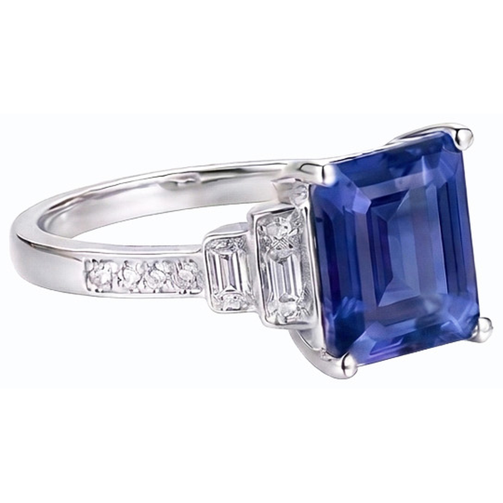 Natural Earth Mined Diamond Emerald Blue Sapphire Ring 3 Carats White Gold 14K Jewelry