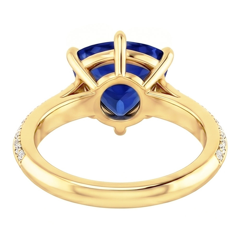 Natural Earth Mined Diamond Engagement Ring 6 Prong Trillion Ceylon Sapphire 2.50 Carats