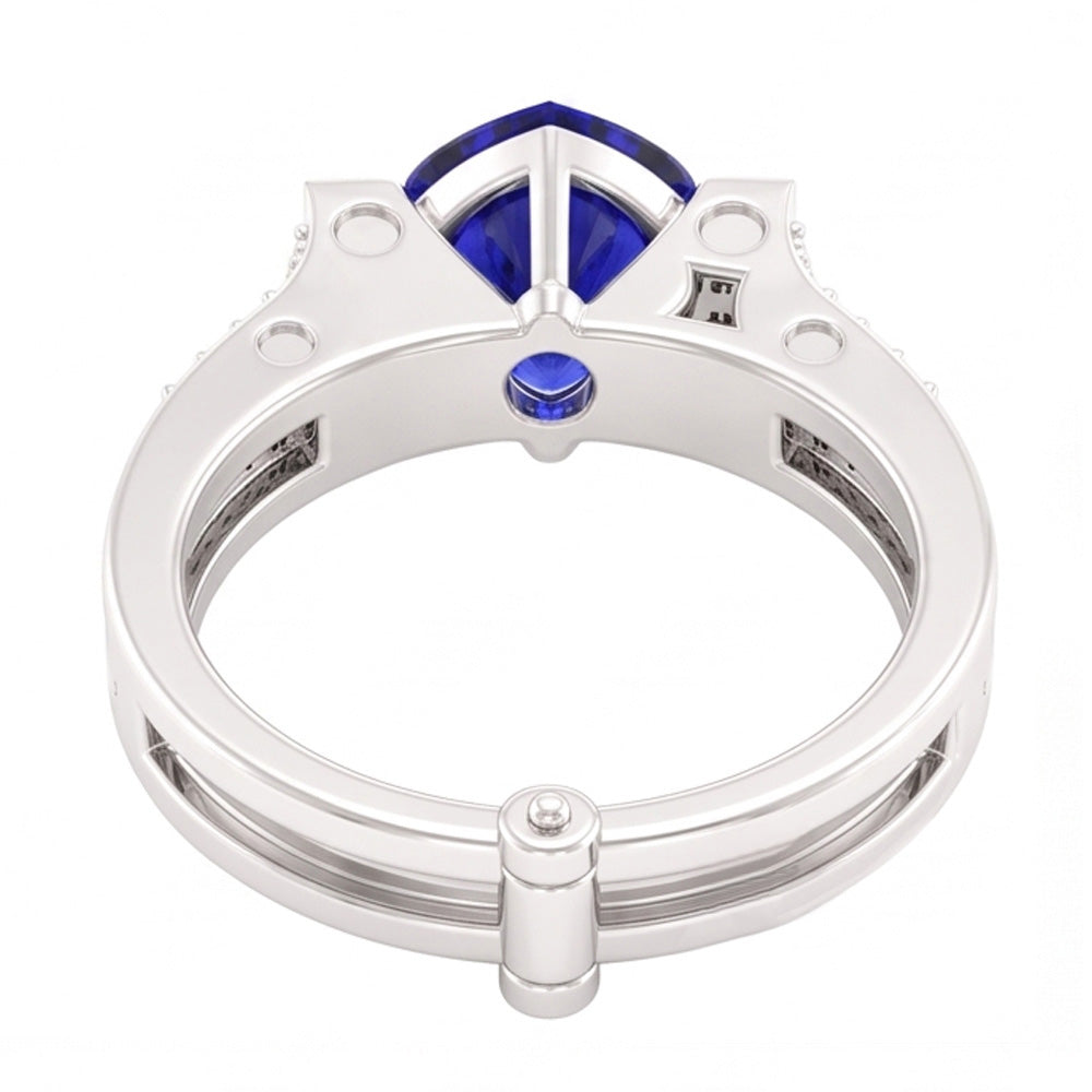 Natural Earth Mined Diamond Engagement Ring Heart Bar Set Blue Sapphire 2.50 Carats