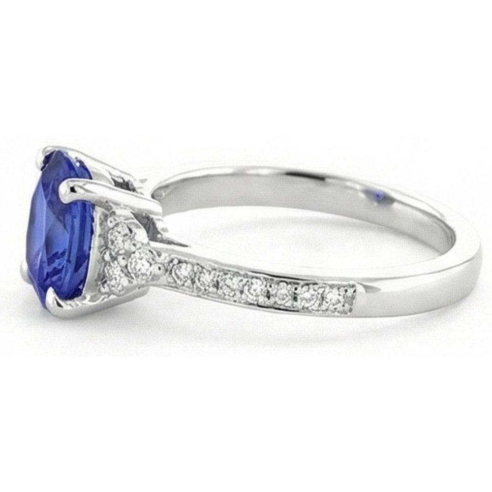 Natural Earth Mined Diamond Engagement Ring Oval Sri Lankan Sapphire 3.50 Carats