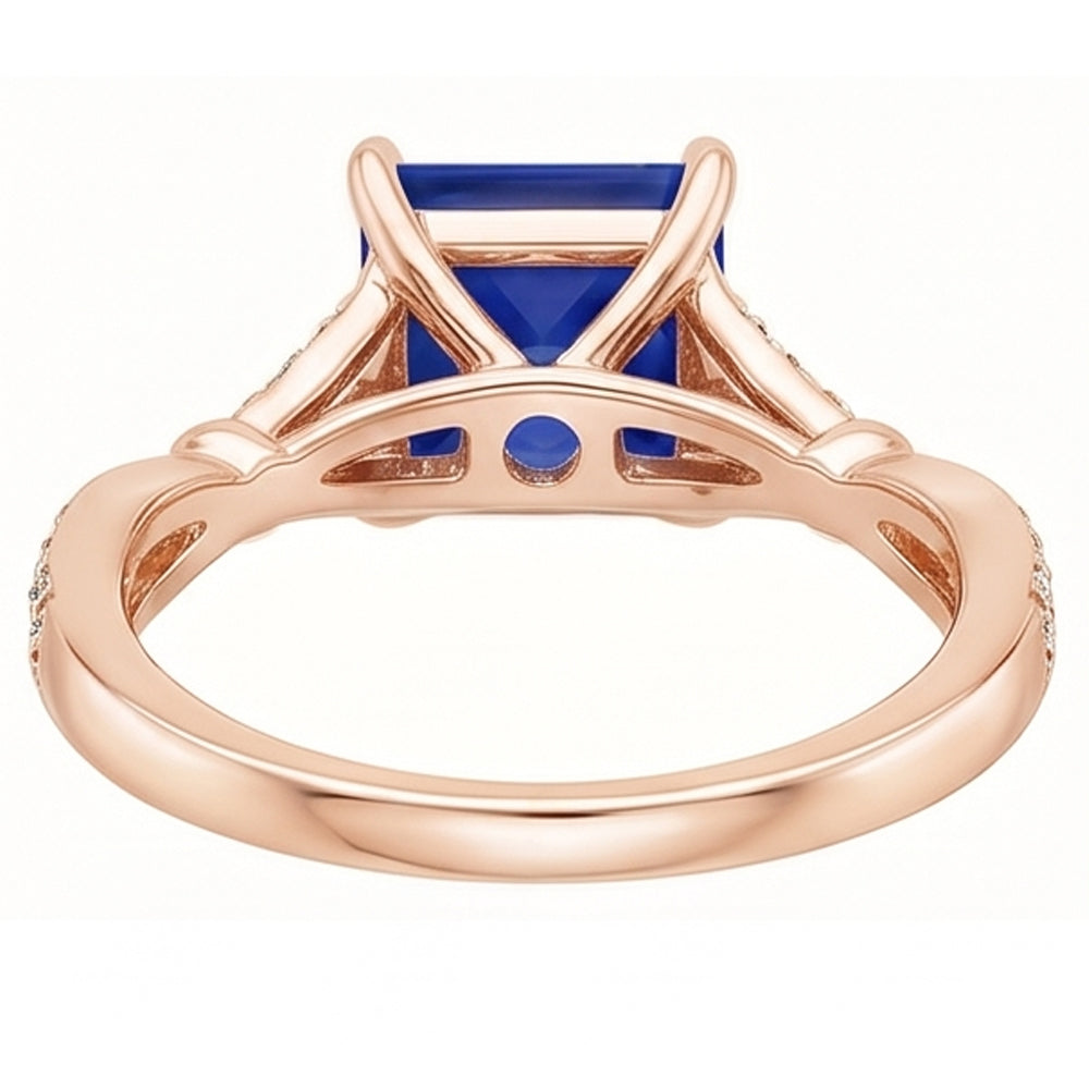 Natural Earth Mined Diamond Engagement Ring Prong Set Princess Blue Sapphire 3.75 Carats