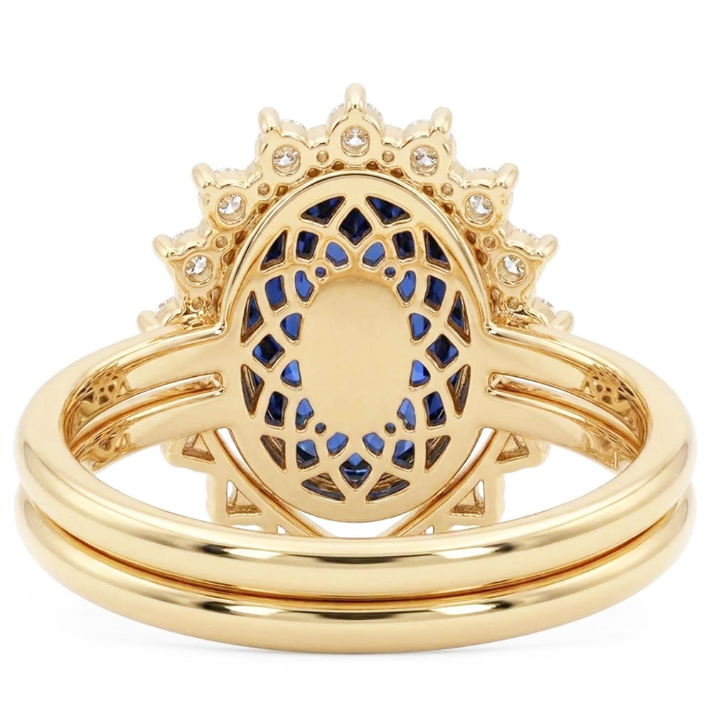 Natural Earth Mined Diamond Engagement Ring Set Bezel Set Blue Sapphire 3 Carats
