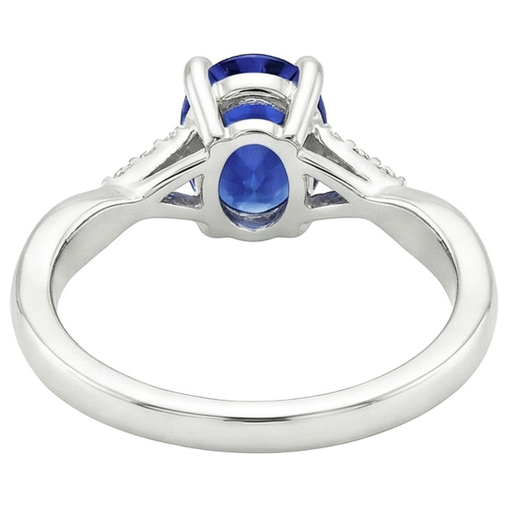 Natural Earth Mined Diamond Engagement Ring Split Shank Oval Cut Blue Sapphire 3 Carats