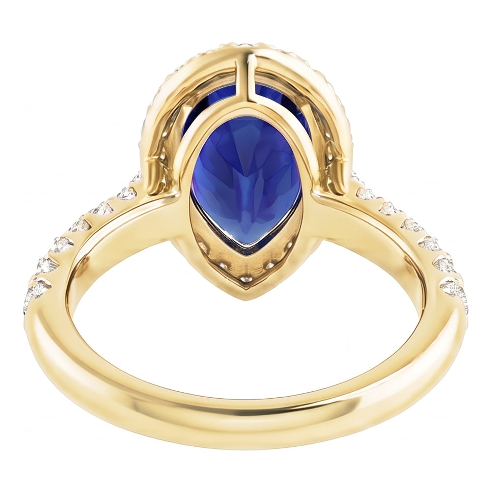 Natural Earth Mined Diamond Halo Blue Sapphire Wedding Ring Yellow Gold 5 Carats