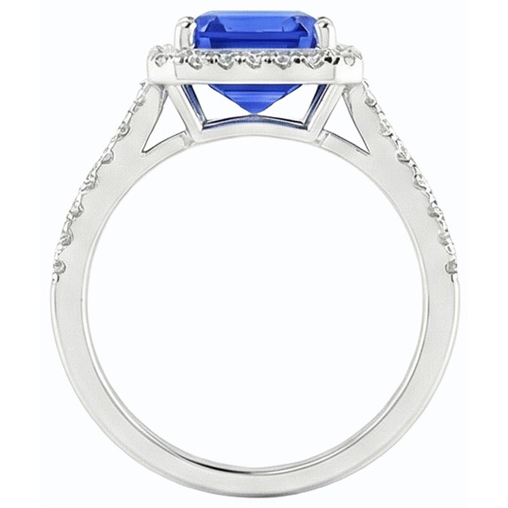 Natural Earth Mined Diamond Halo Emerald Sri Lankan Sapphire Ring 4.50 Carats Gold