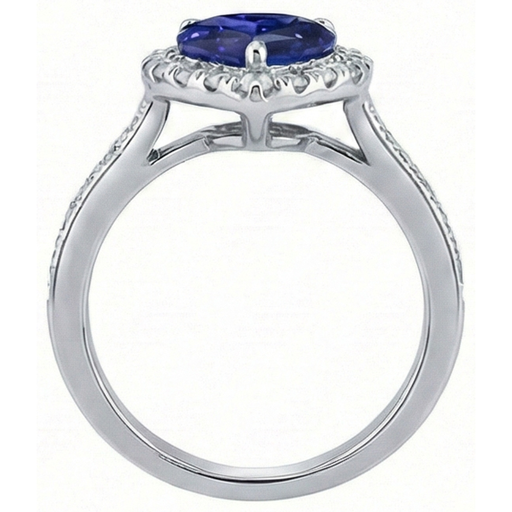 Natural Earth Mined Diamond Halo Engagement Ring Heart Cut Blue Sapphire 4 Carats