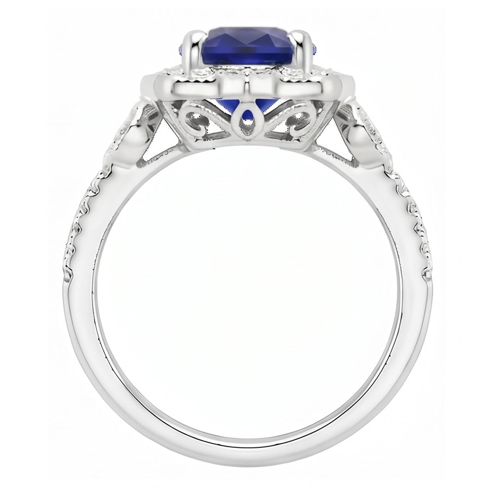 Natural Earth Mined Diamond Halo Oval Ceylon Sapphire Ring 4 Carats Jewelry Gold